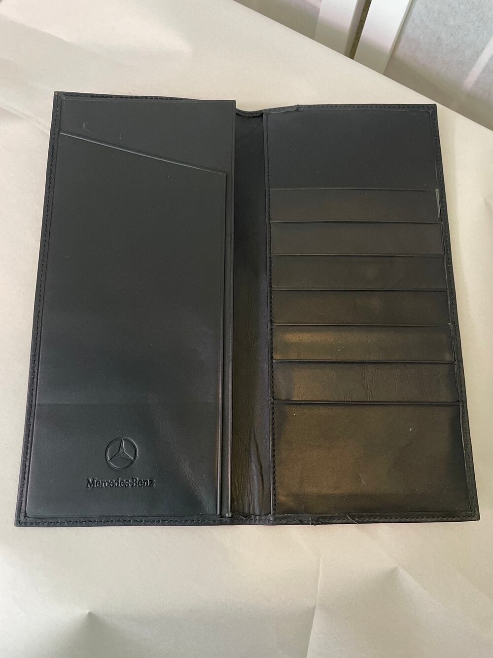 Mercedes-Benz Black Leather Checkbook Wallet Long Bifold Card Holder 9x4.5 Gift